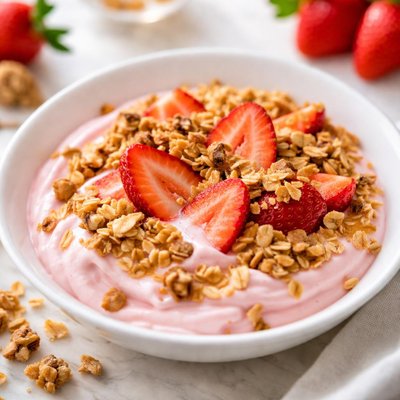 Strawberry yogurt with granola