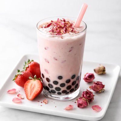 Té de burbujas de fresa y rosa