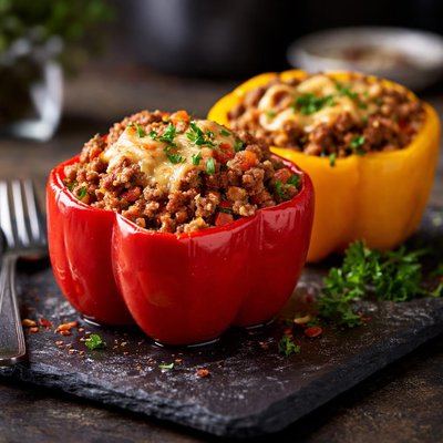 Stuffed bell pepper with ground meat