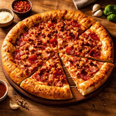 Stuffed meat lovers pizza