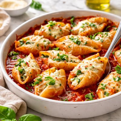 Stuffed pasta shells with tomato sauce