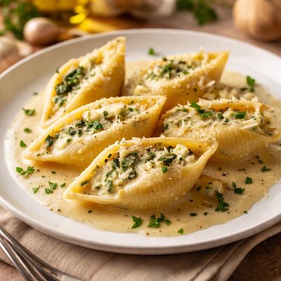 Stuffed pasta with cream sauce