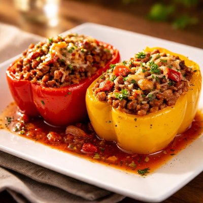 Stuffed pepper with ground meat and rice
