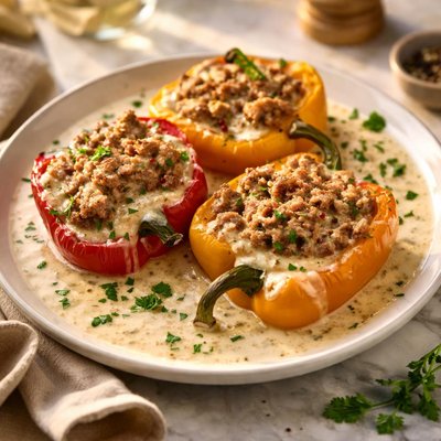 Stuffed peppers with creamy sauce
