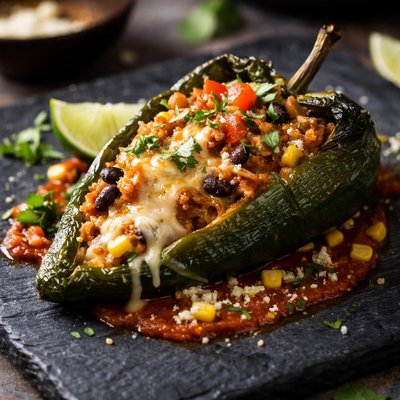 Stuffed poblano pepper with cheese