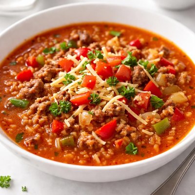 Stuffed red bell pepper soup