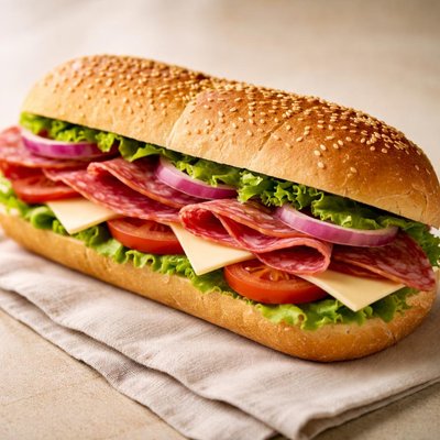 Sub sandwich with salami and cheese