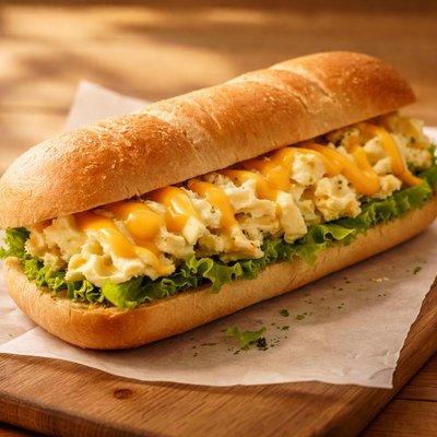 Subway egg mayo with lettuce and cheese sauce