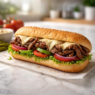Subway sandwich with steak and cheese