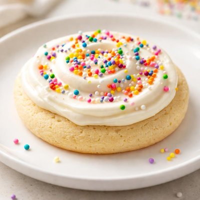 Sugar cookie with frosting and sprinkles