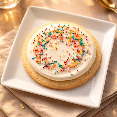 Sugar cookie with icing and sprinkles