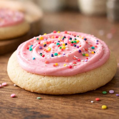 Sugar cookie with pink frosting and sprinkles