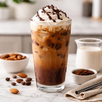 Sugar free mocha iced coffee with almond milk