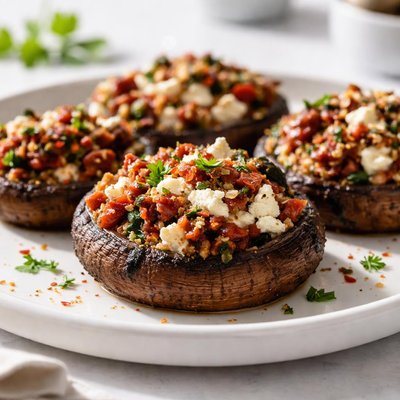 Sun-dried tomato and feta stuffed portobello mushrooms
