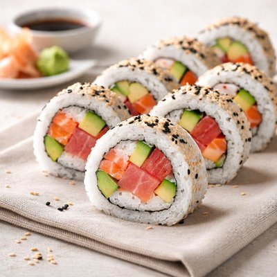 Sushi roll with assorted fillings