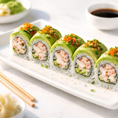 Sushi roll with avocado and crab