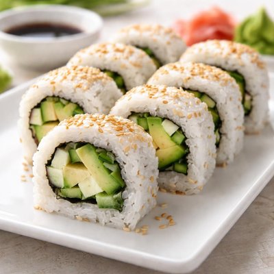 Sushi roll with avocado and cucumber
