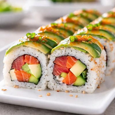 Sushi roll with avocado and fish