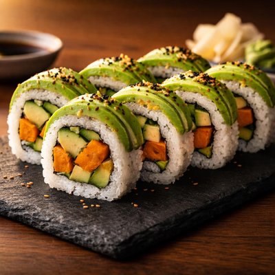 Sushi roll with avocado and sweet potato