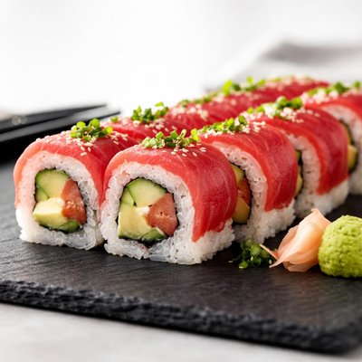 Sushi roll with avocado and tuna