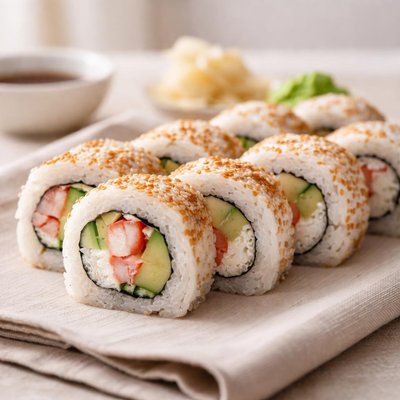 Sushi roll with crab and avocado