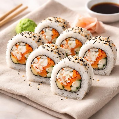 Sushi roll with crab and carrot