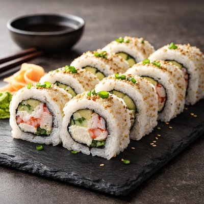 Sushi roll with crab and cucumber