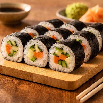 Sushi roll with cucumber and carrot