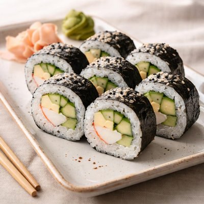 Sushi roll with cucumber and crab