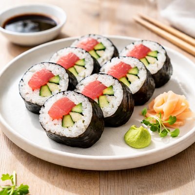 Sushi roll with cucumber and tuna