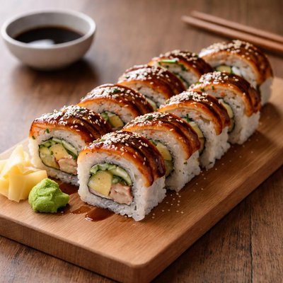 Sushi roll with eel and avocado
