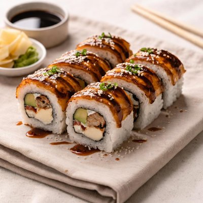 Sushi roll with eel and sauce