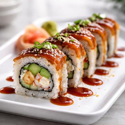 Sushi roll with eel sauce
