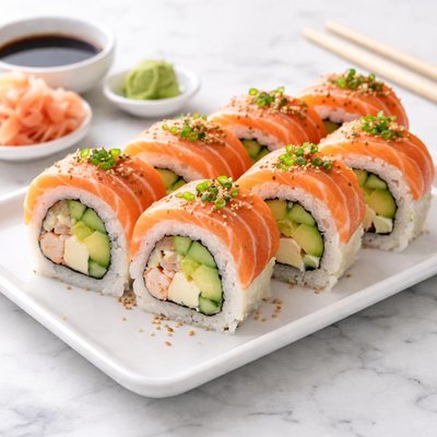 Sushi roll with fish and avocado