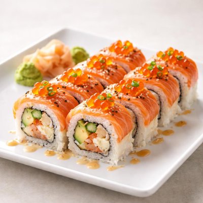 Sushi roll with fish and roe
