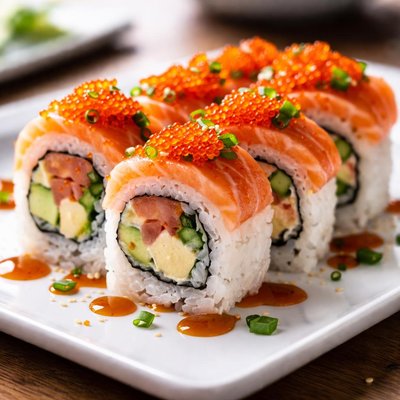 Sushi roll with fish roe
