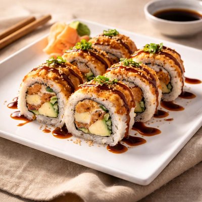 Sushi roll with fried fish