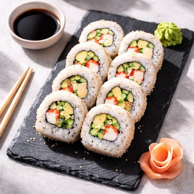 Sushi roll with imitation crab and cucumber