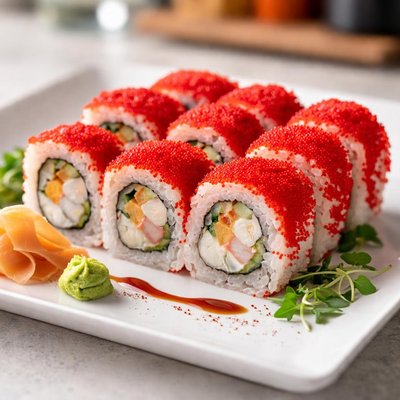 Sushi roll with red tobiko