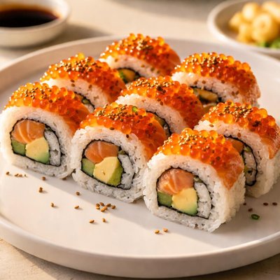 Sushi roll with roe and rice