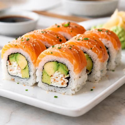 Sushi roll with salmon and avocado