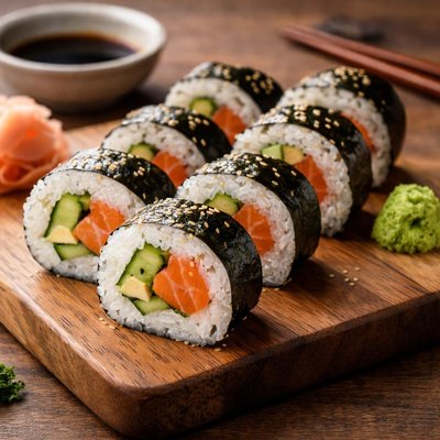 Sushi roll with salmon and cucumber