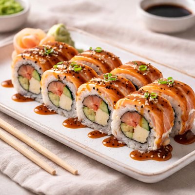 Sushi roll with sauce