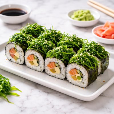 Sushi roll with seaweed
