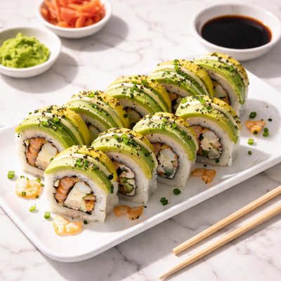 Sushi roll with shrimp and avocado