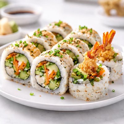 Sushi roll with shrimp and vegetables