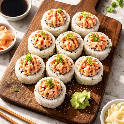 Sushi roll with spicy mayo and imitation crab