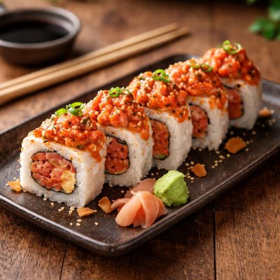 Sushi roll with spicy tuna