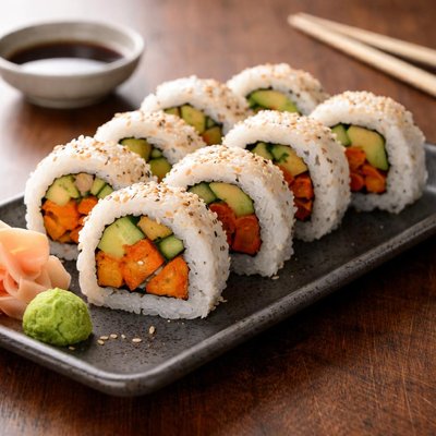 Sushi roll with sweet potato and avocado