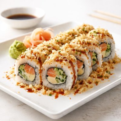 带天妇罗碎的寿司卷